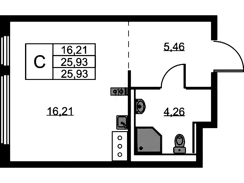 Квартира студия 25.93 м², 4/11 эт., ЖК «Новое Колпино»